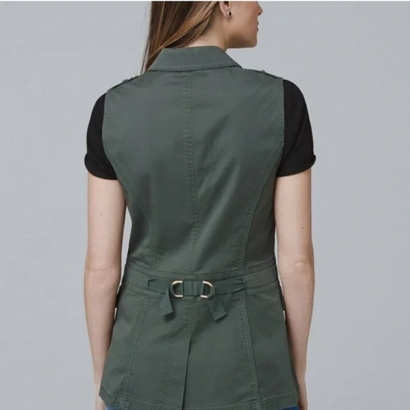 White House Black Market Utility Vest Womens Army Green 14 - Picture 2 of 13